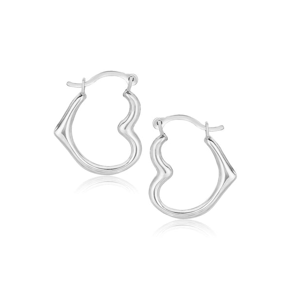 10K White Gold Heart Hoop Earrings