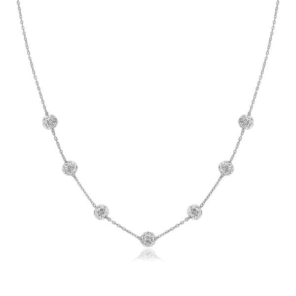 14K White Gold Necklace with Crystal Embellished Sphere Stations