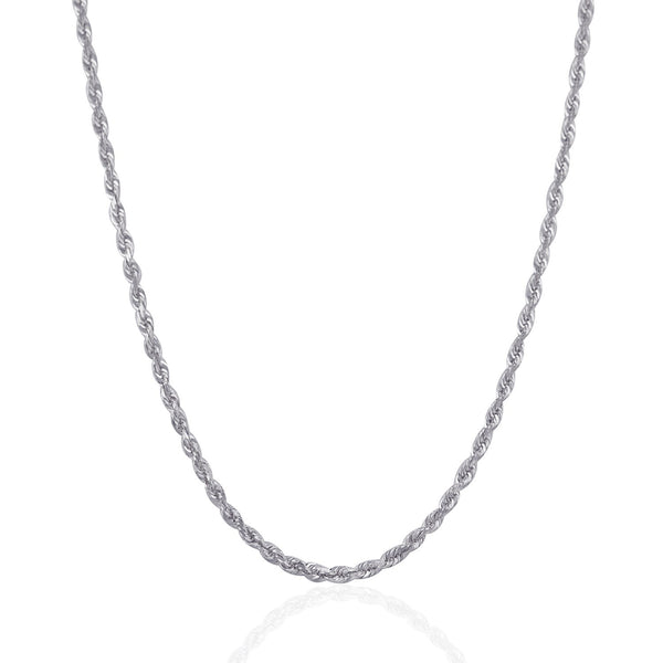 3.0mm 14K White Gold Solid Diamond Cut Rope Chain
