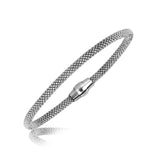 Sterling Silver Slender Popcorn Motif Bangle with Rhodium Plating