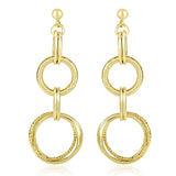 14K Yellow Gold Dangling Earrings with Multi-Textured Entwined Circles
