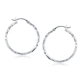 14K White Gold Diamond Cut Hoop Earrings