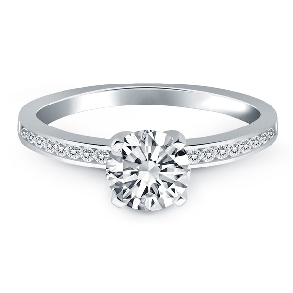 14K White Gold Engagement Ring with Diamond Channel Set Band