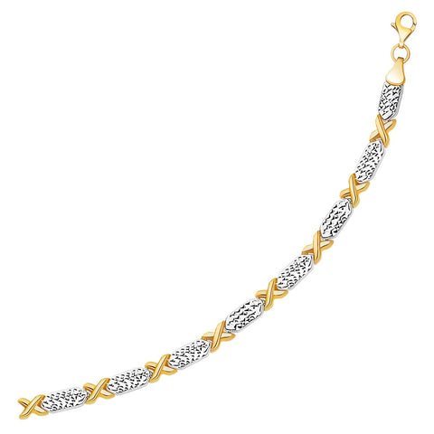 14K Two-Tone Gold Fancy X Line Bracelet
