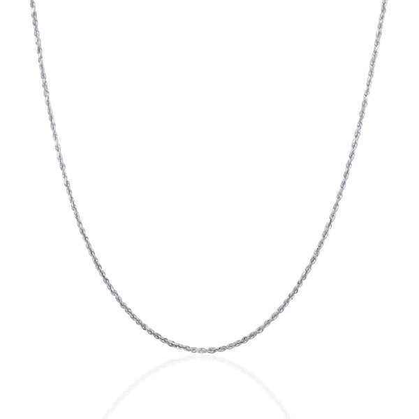 1.25mm 14K White Gold Solid Diamond Cut Rope Chain