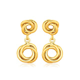 14K Yellow Gold Love Knot Stud Earrings with Drops