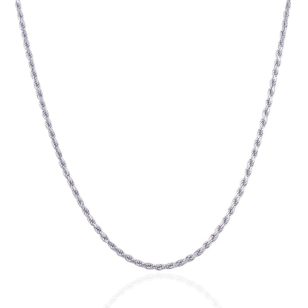 2.5mm 14K White Gold Solid Diamond Cut Rope Chain