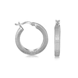 Sterling Silver Textured Hoop Earrings with Rhodium Plating