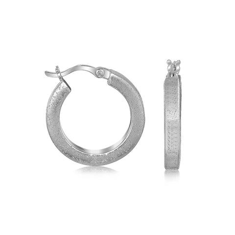 Sterling Silver Textured Hoop Earrings with Rhodium Plating