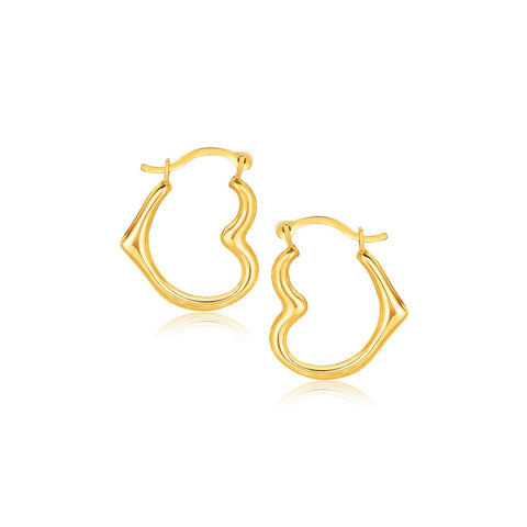 10K Yellow Gold Heart Hoop Earrings