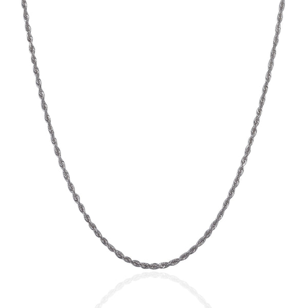 1.5mm 10K White Gold Solid Diamond Cut Rope Chain