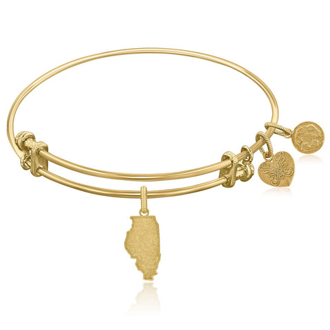 Expandable Yellow Tone Brass Bangle with Illinois Symbol