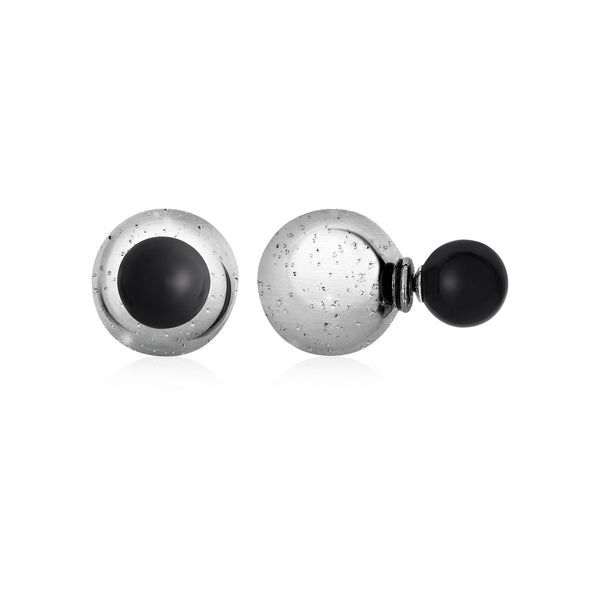 Textured Stud Earrings with Onyx in Sterling Silver