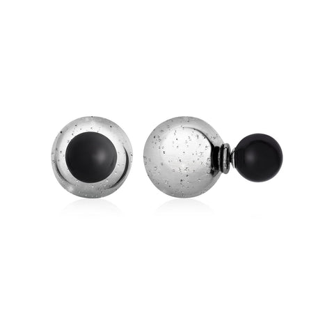 Textured Stud Earrings with Onyx in Sterling Silver