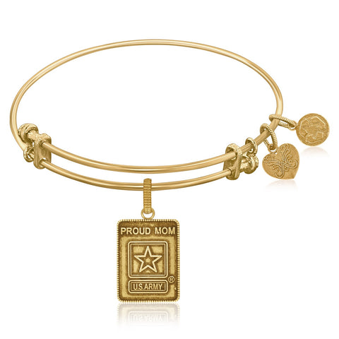 Expandable Bangle in Yellow Tone Brass with U.S. Army Proud Mom Symbol