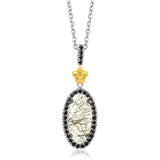 18K Yellow Gold & Sterling Silver Oval Rutilated Quartz and Black Spinel Pendant