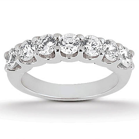 14K White Gold Diamond Scalloped Shared U Prong Setting Wedding Ring Band