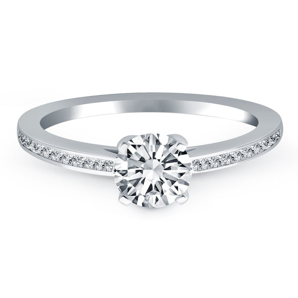 14K White Gold Channel Set Cathedral Engagement Ring