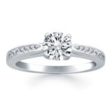 14K White Gold Cathedral Engagement Ring with Pave Diamonds