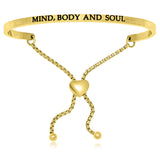 Yellow Stainless Steel Mind, Body And Soul Adjustable Bracelet