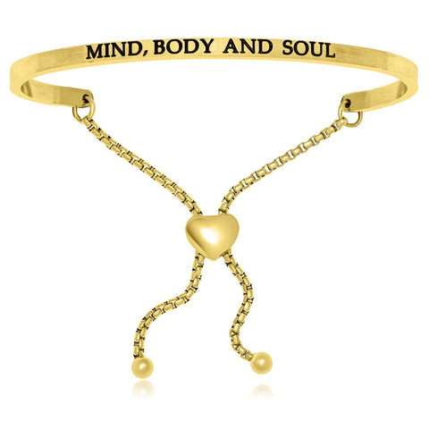 Yellow Stainless Steel Mind, Body And Soul Adjustable Bracelet