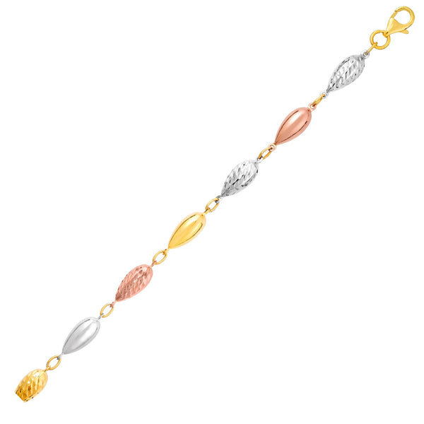 14K Three-Toned Yellow, White, and Rose Gold Teardrop Bracelet
