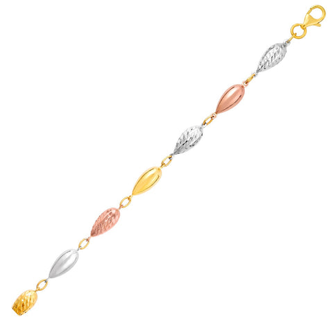 14K Three-Toned Yellow, White, and Rose Gold Teardrop Bracelet