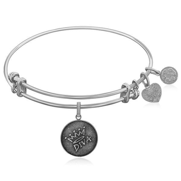 Expandable White Tone Brass Bangle with Diva Symbol