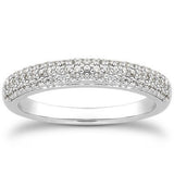 14K White Gold Triple Multi-Row Micro- Pave Diamond Wedding Ring Band