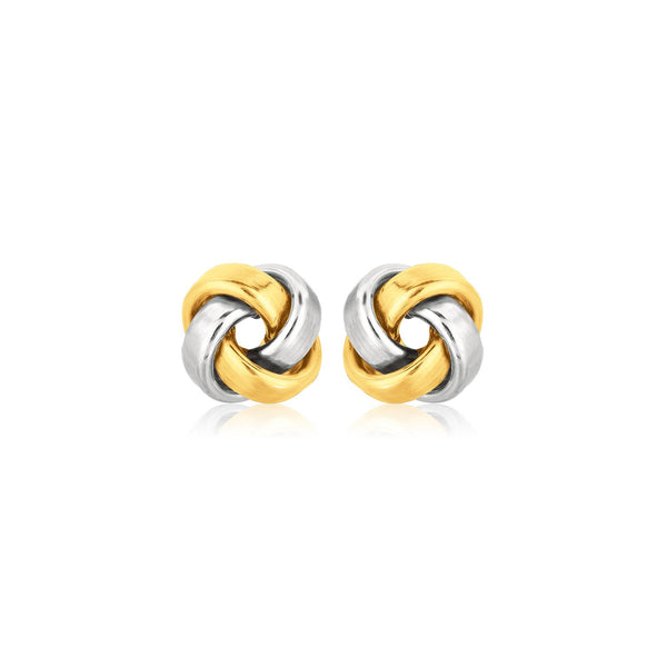14K Two Tone Gold Square Love Knot Stud Earrings