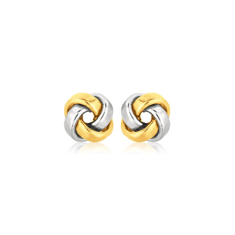 14K Two Tone Gold Square Love Knot Stud Earrings