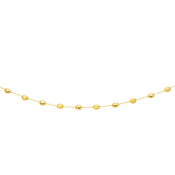 14K Yellow Gold Necklace with Polished and Textured Pebble Stations