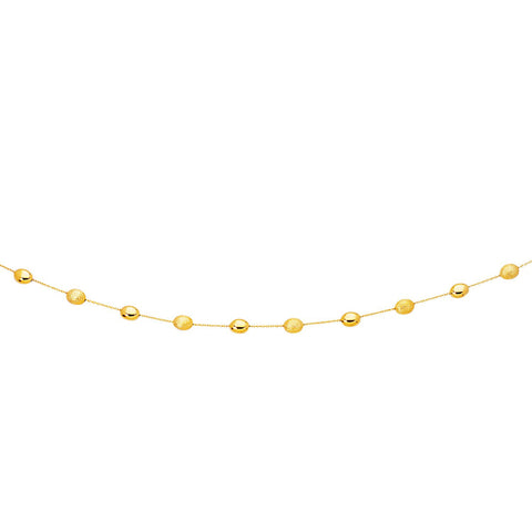 14K Yellow Gold Necklace with Polished and Textured Pebble Stations