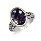 18K Yellow Gold and Sterling Silver Ring with a Pink Amethyst Stone