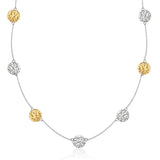14K Yellow Gold & Sterling Silver 32 inches Reticulated Disc Station Necklace