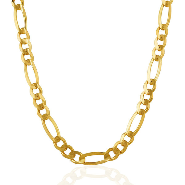 7.0mm 14K Yellow Gold Solid Figaro Chain
