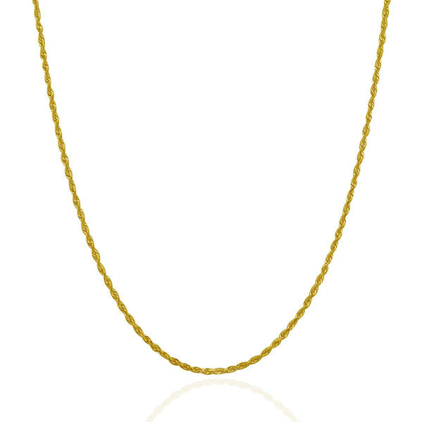 2.0mm 14K Yellow Gold Solid Diamond Cut Rope Chain