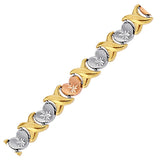 14K Yellow and Rose Gold and Sterling Silver Diamond Cut Heart Chain Bracelet