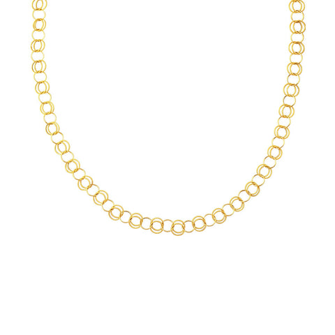 14K Yellow Gold Polished and Dual Textured Round Link Necklace