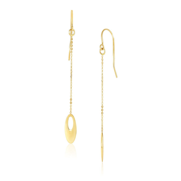 14K Yellow Gold Cutout Oval Chain Dangling Earrings