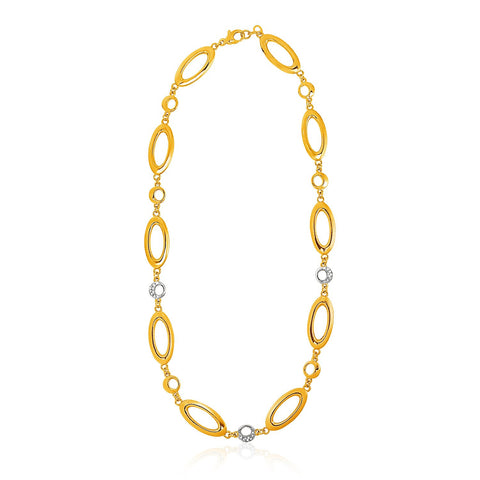 14K Yellow Gold and Diamond Oval and Crescent Moon Link Necklace (1/10 ct. tw.)