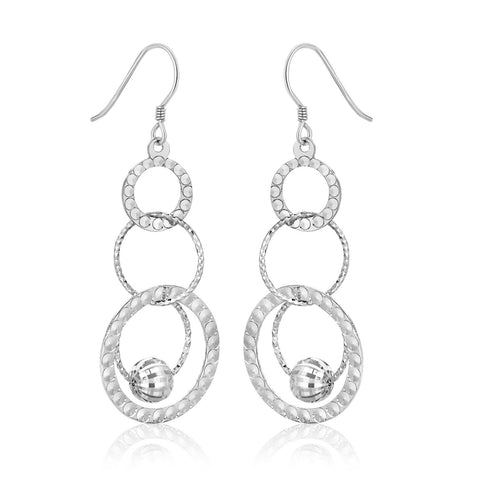 Sterling Silver Multi-Textured Open Rings and Ball Dangling Earrings