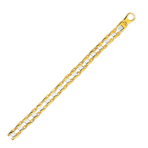 14K Two-Tone Gold Men's Bracelet with S Style Bar Links