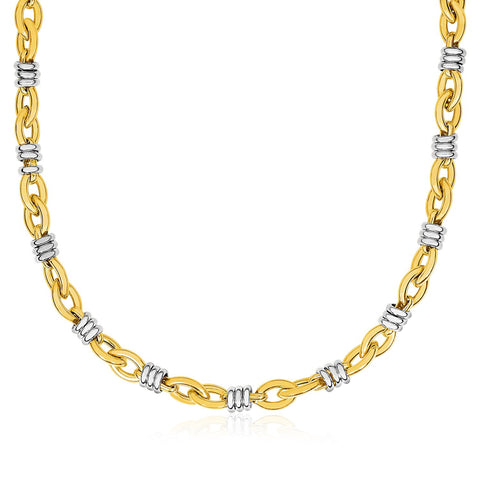 14K Two-Tone Yellow and White Gold Ringed Marquise Motif Necklace