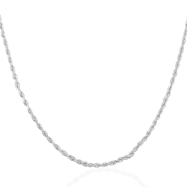 2.25mm 14K White Gold Solid Diamond Cut Rope Chain