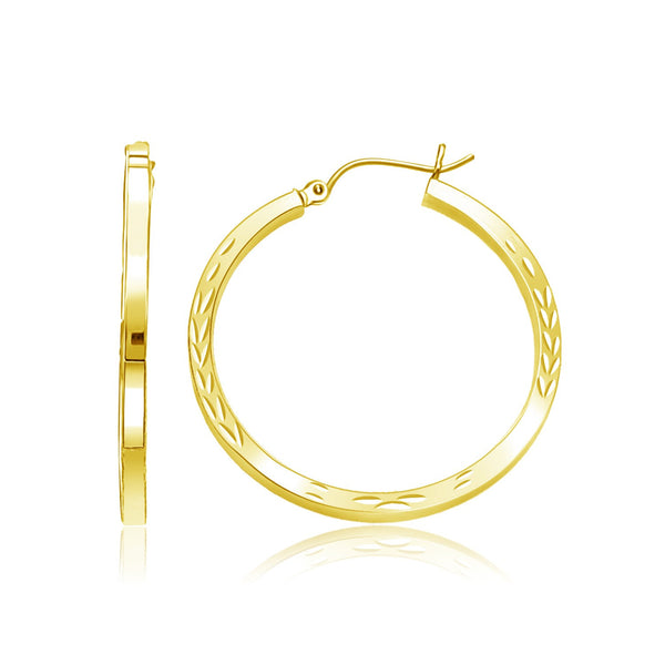 14K Yellow Gold Diamond Cut Hoop Earrings