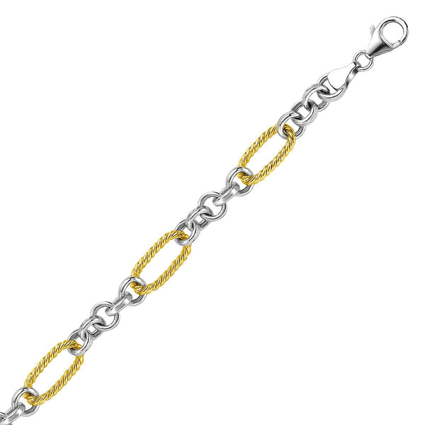 Sterling Silver & 14K Yellow Rope Link Accent Bracelet