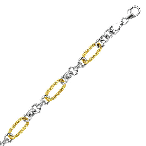 Sterling Silver & 14K Yellow Rope Link Accent Bracelet