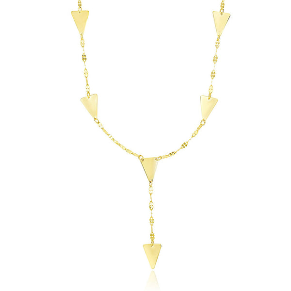 14K Yellow Gold Fancy Lariat Chain Necklace with Triangle Shape Stations