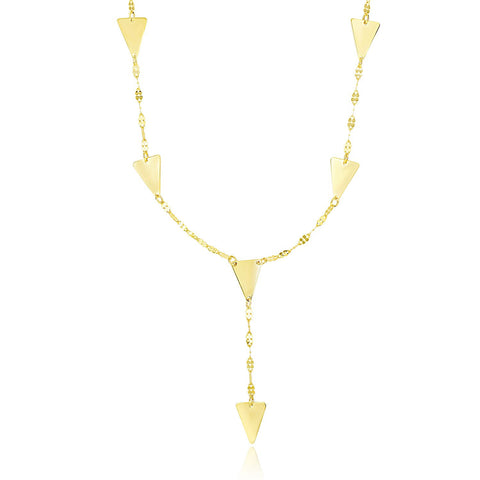 14K Yellow Gold Fancy Lariat Chain Necklace with Triangle Shape Stations